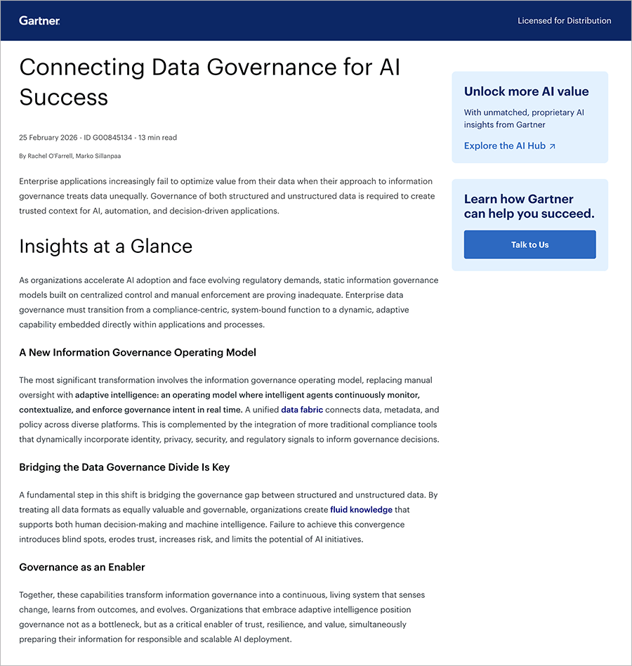 AI Data Governance for Enterprise AI – Gartner® Report Download