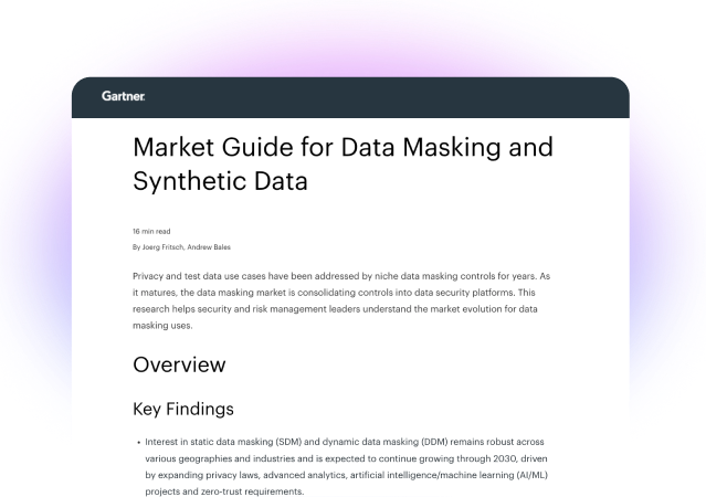 Gartner Market Guide for Data Masking and Synthetic Data